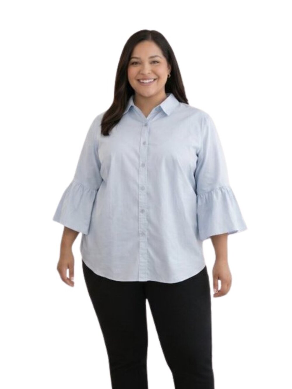 Counterparts Light Blue Flare Sleeve Button Down Blouse Size XL Soft Minimalist